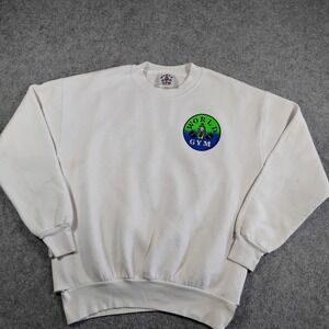 Vintage World Gym White Crewneck Sweatshirt Made in USA Mens Large Distressed